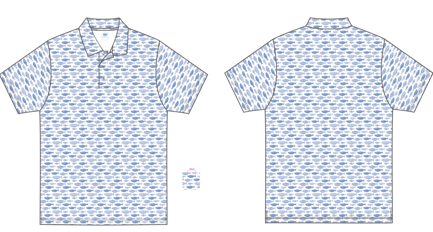 Performance Blue Fish Polo- Men