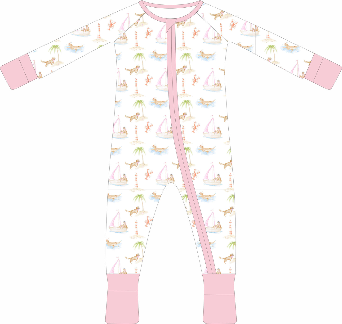 Goldens Go Coastal Pink Zip Pajama