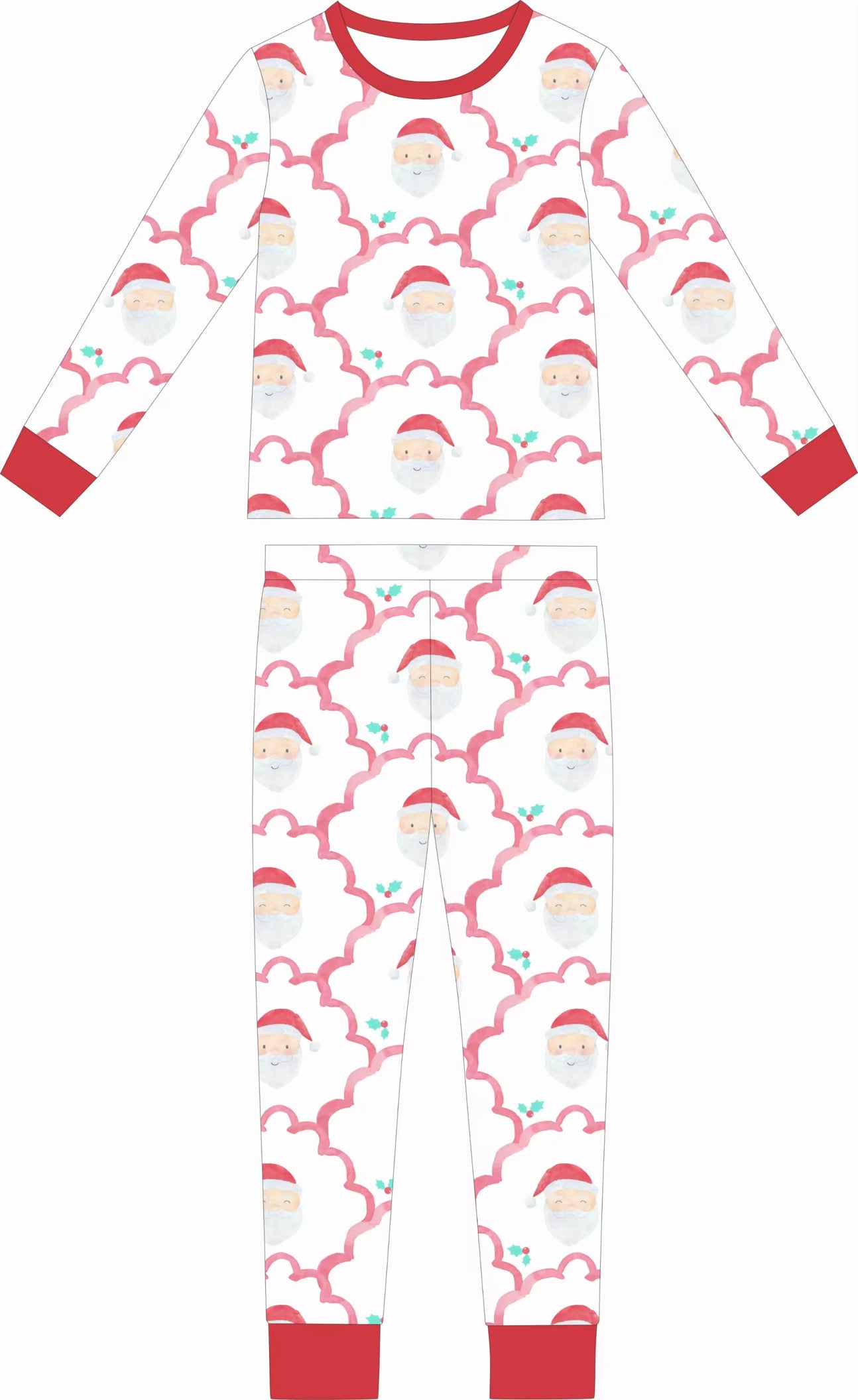 Scalloped Santa Long Sleeve & Long Pants