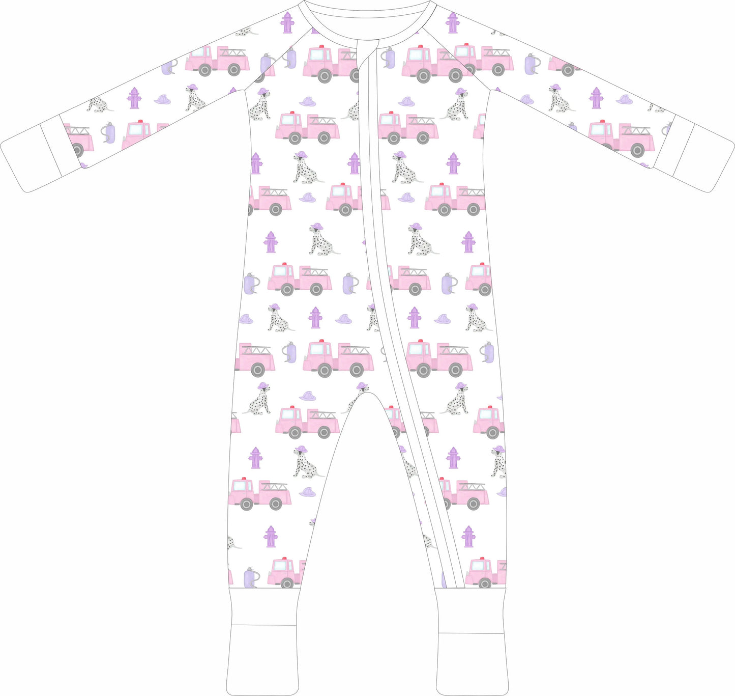 Fire Pup Dreams in Pink Zip Pajama