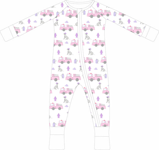 Fire Pup Dreams in Pink Zip Pajama