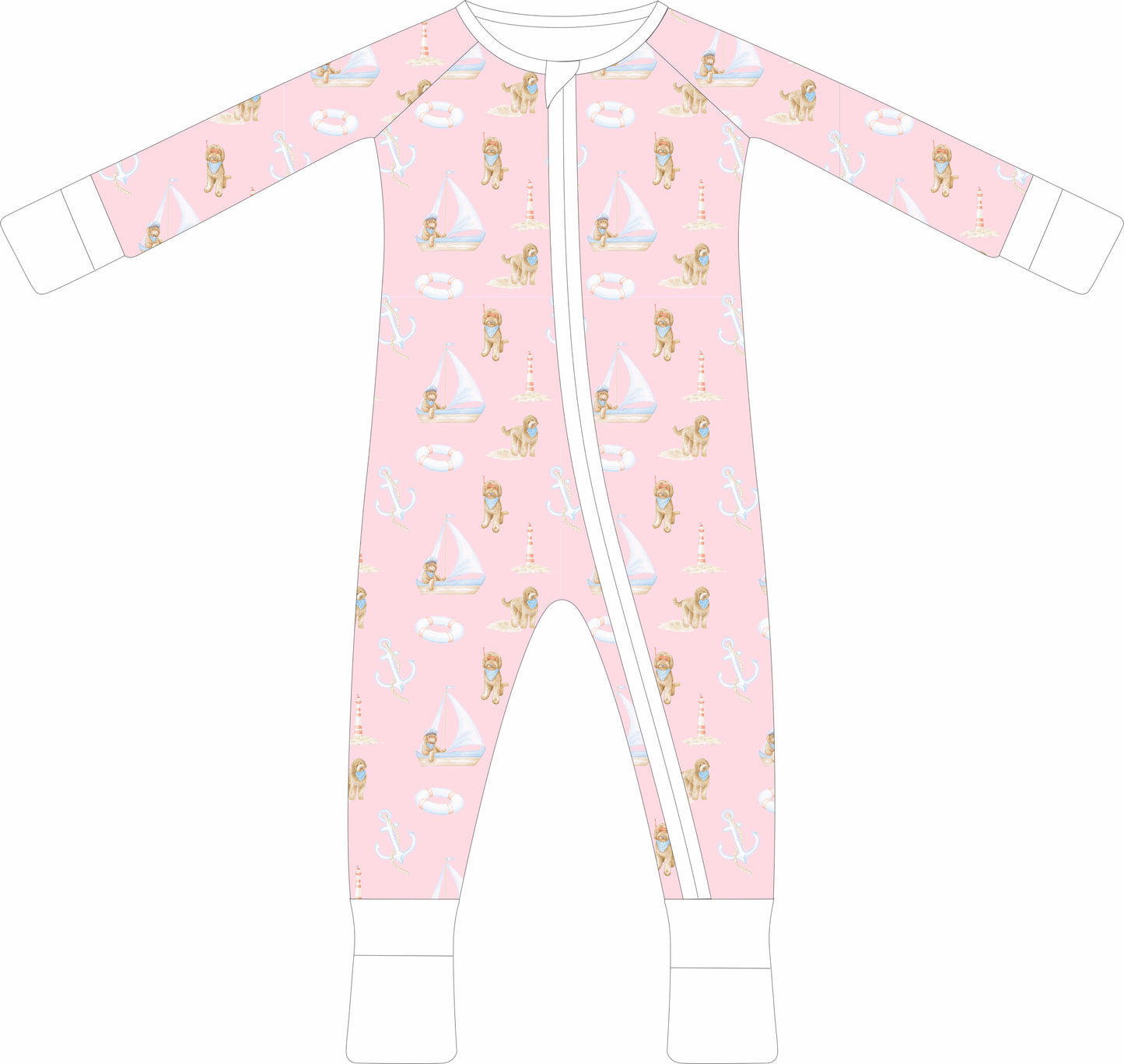 Pink Coastal Doodles Zip pajamas