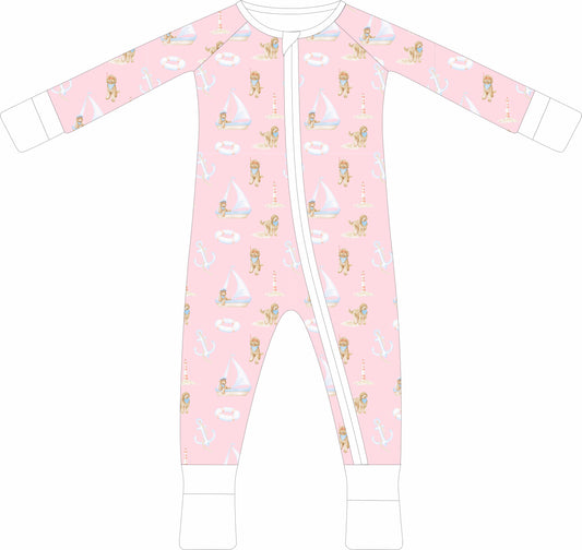 Pink Coastal Doodles Zip pajamas