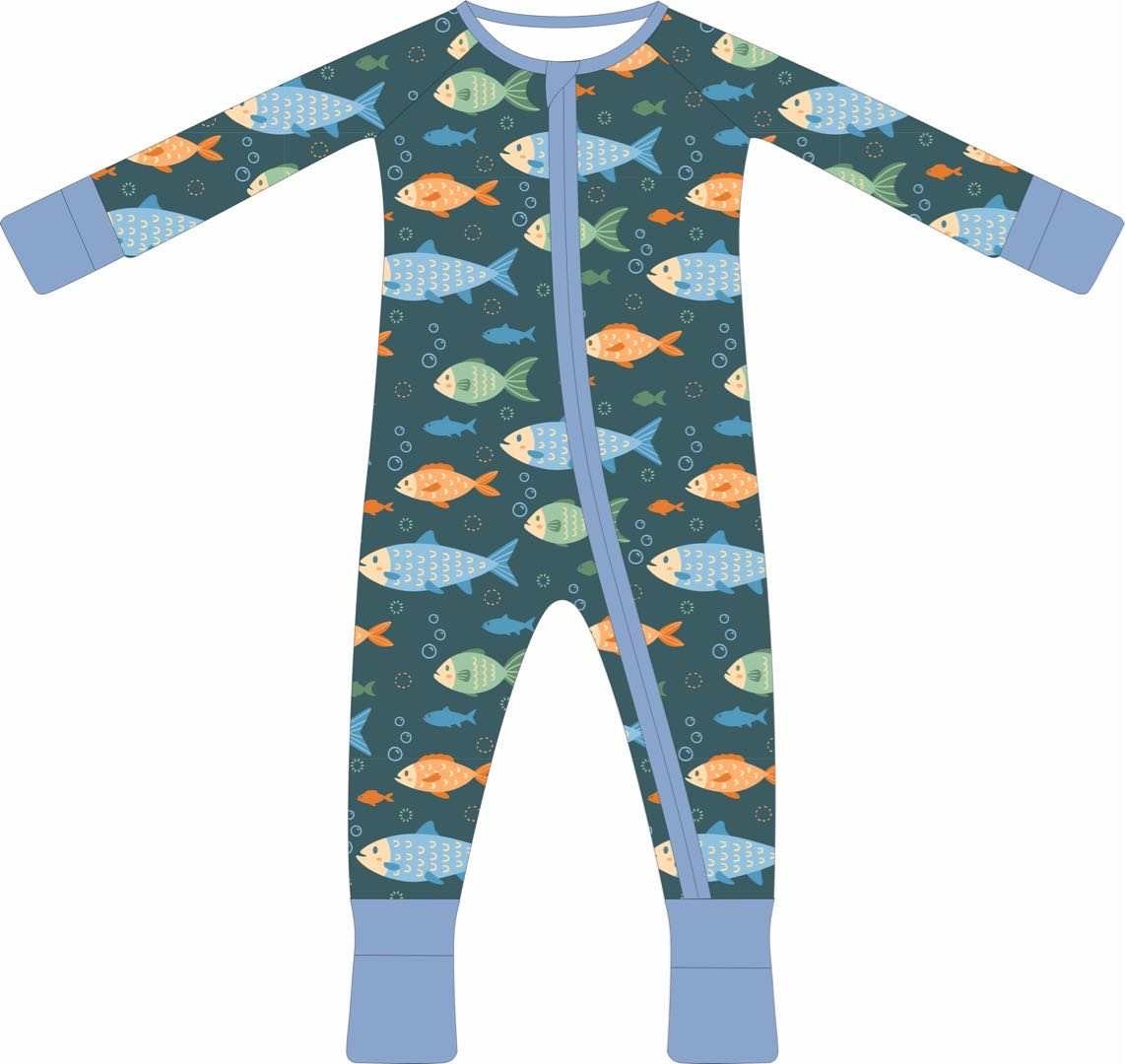 Blue and Green Fish Zip pajamas