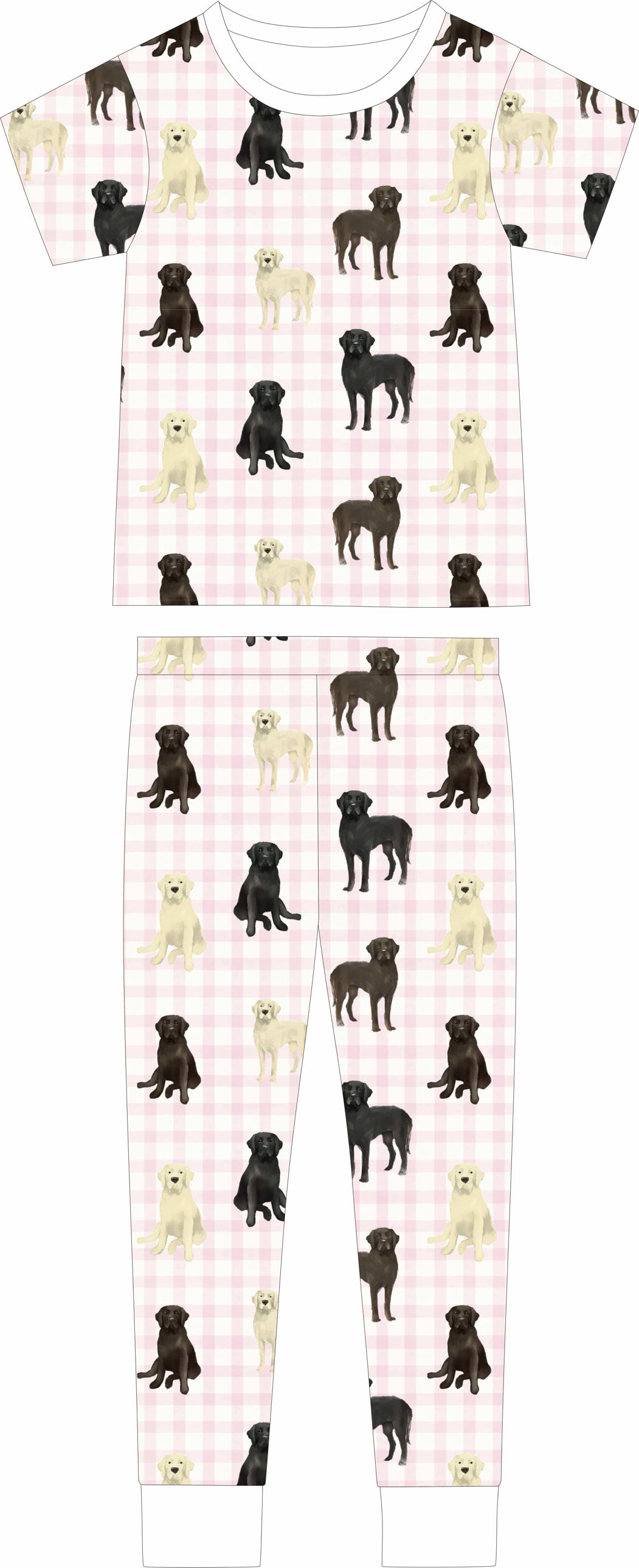 Labrador Dreams Short sleeve with Long pants- Pink Gingham