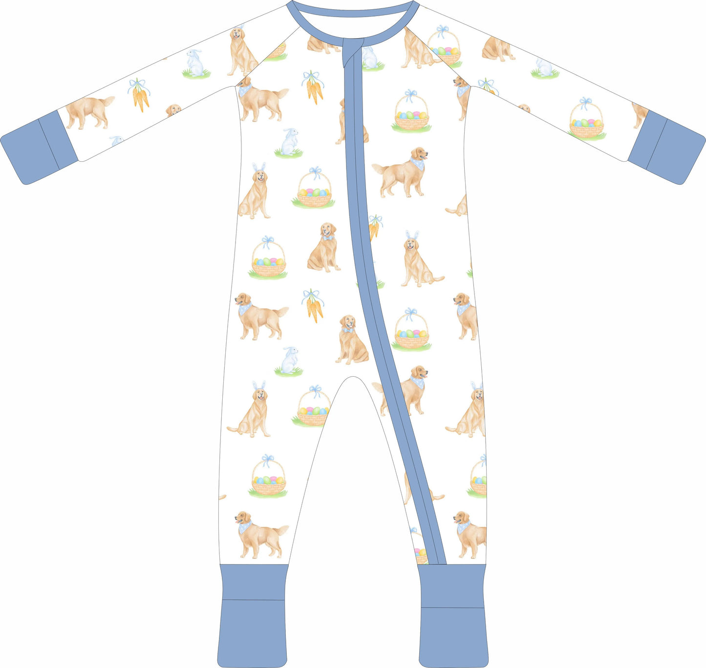 Golden Easter Zip Pajama (Blue Trim)