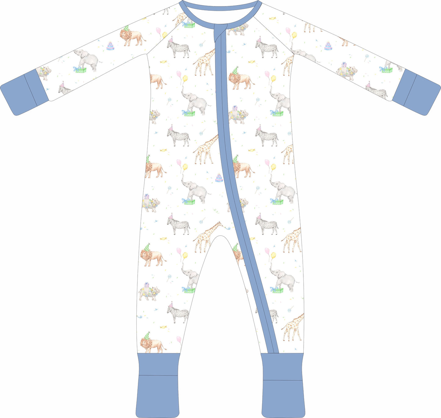 Party Animals (Blue) Zip Pajama