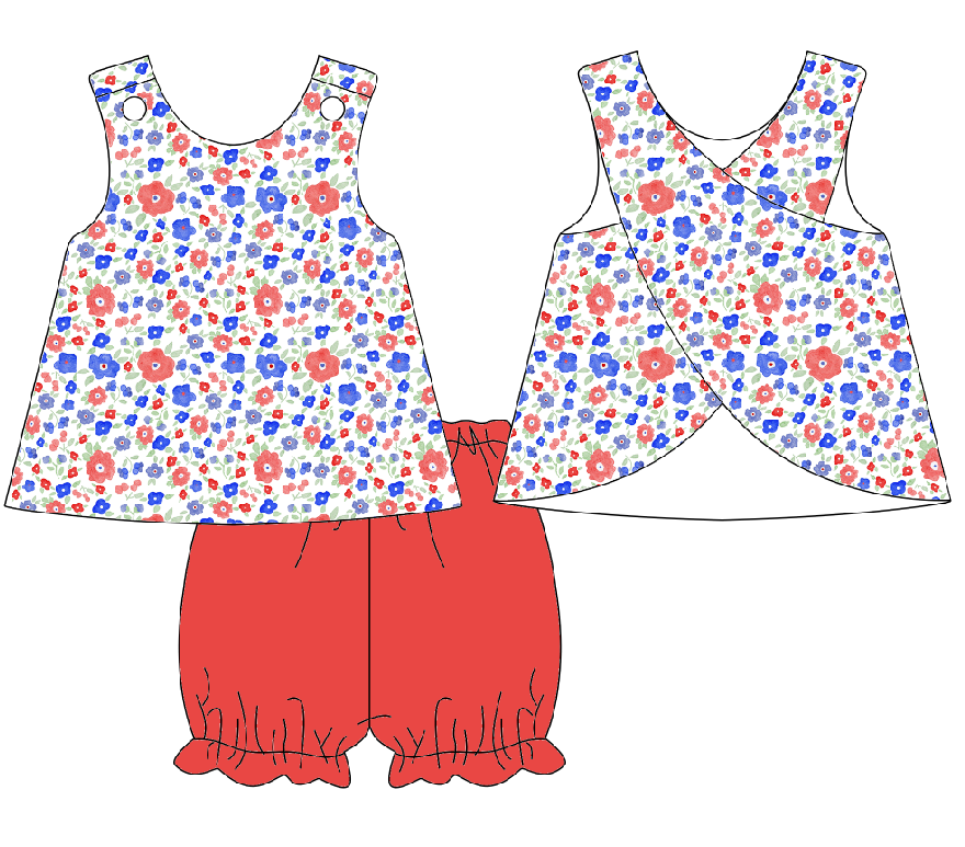 Red and Blue Blooms Bloomer Set