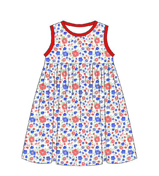 Red and Blue Blooms Dress