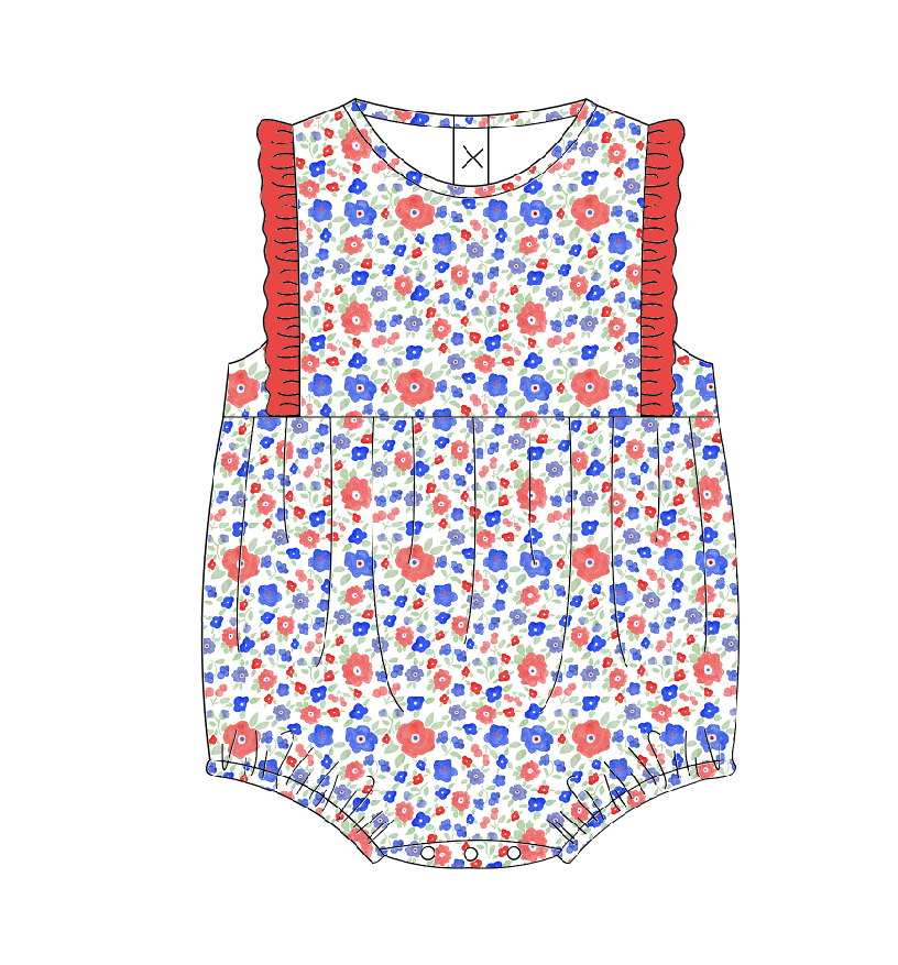 Red and Blue Blooms Ruffle Bubble