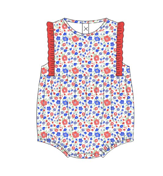 Red and Blue Blooms Ruffle Bubble