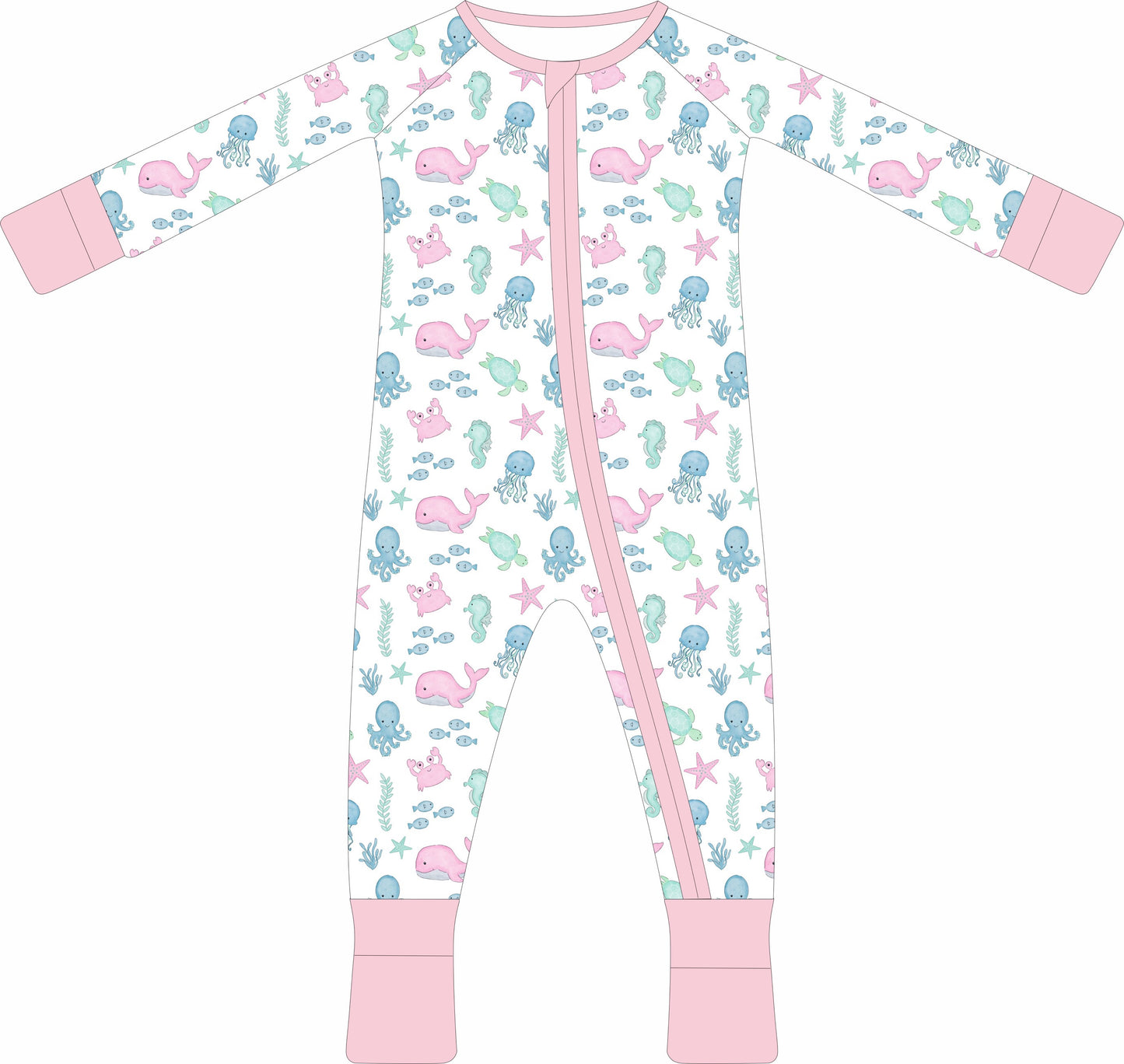 Sea Friends Pink Zip Pajamas