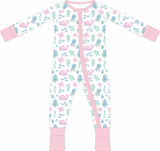 Sea Friends Pink Zip Pajamas