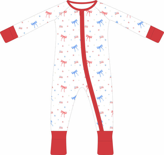 Patriotic Bows Zip Pajama