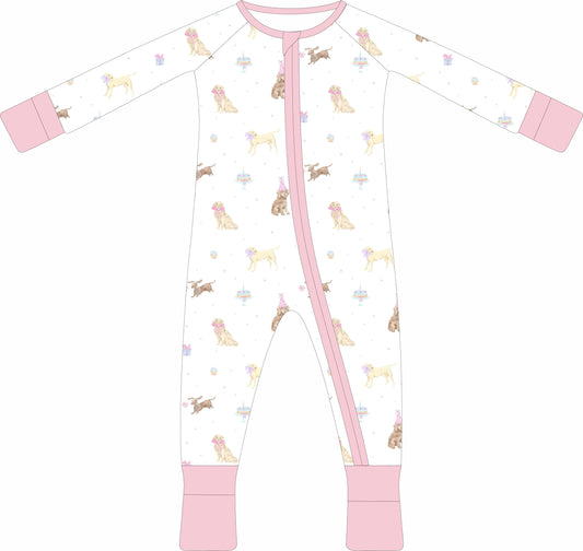 Pawty Pups in Pink Zip Pajama