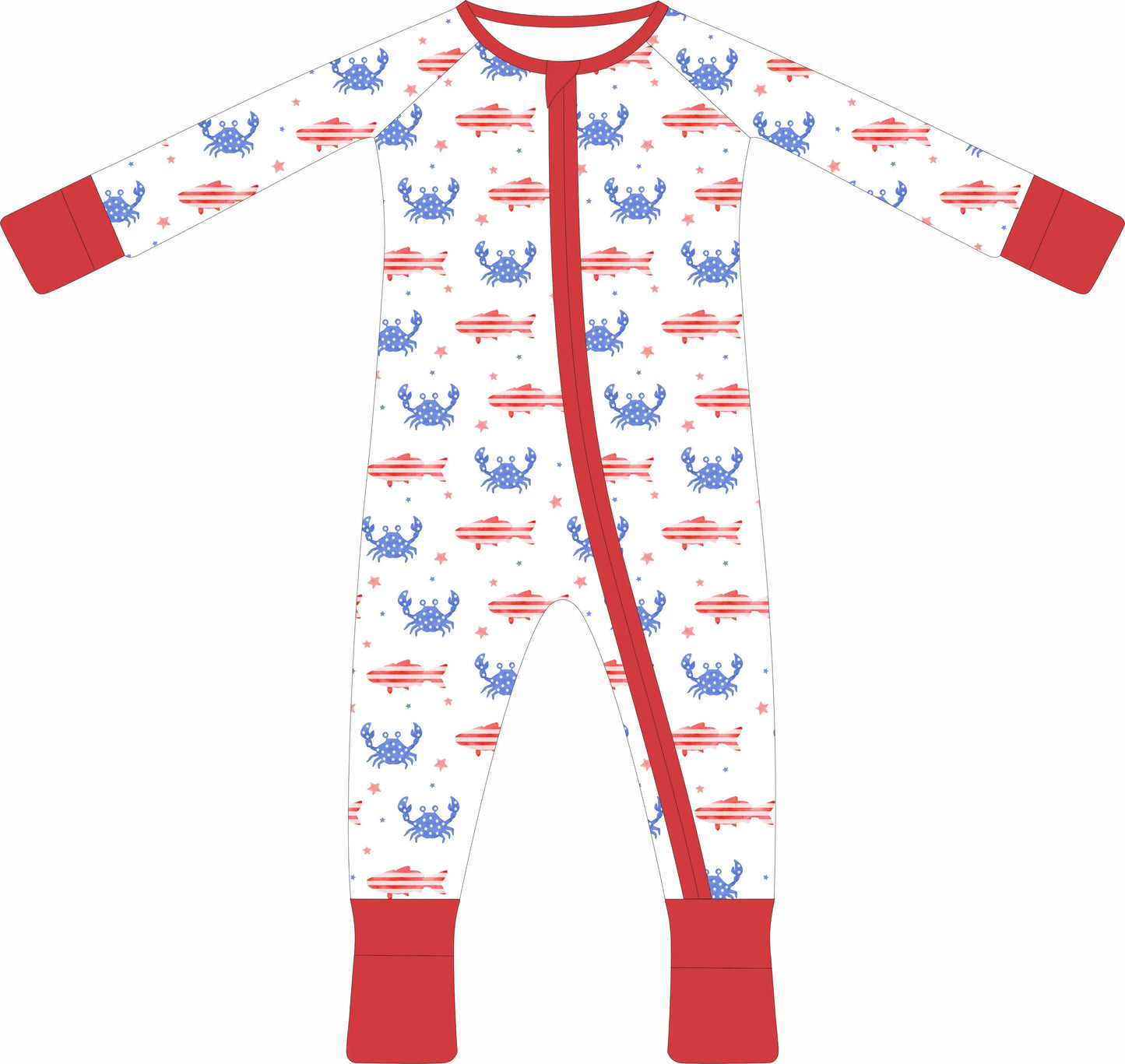 Patriotic Crab and Fish Zip Pajama