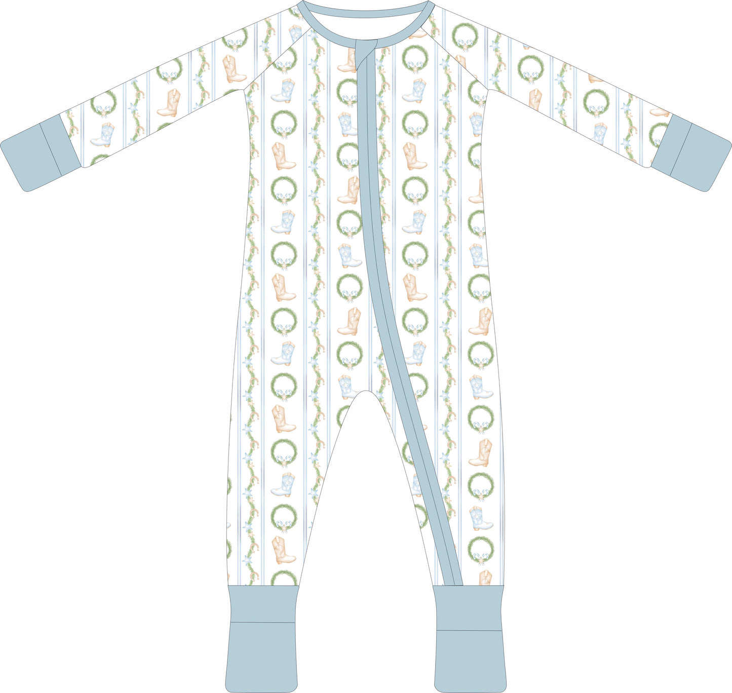 Country Christmas (Blue) Zip Pajamas