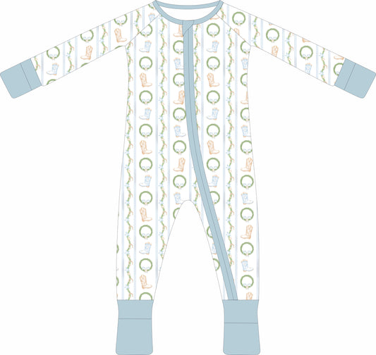 Country Christmas (Blue) Zip Pajamas