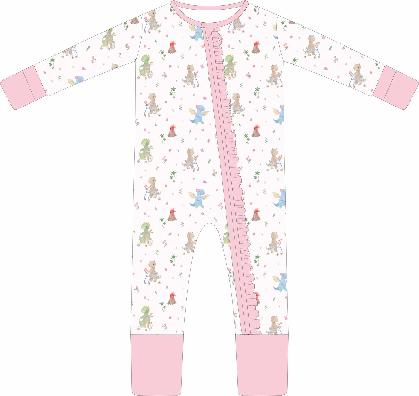 Dino- Mite Floral Ruffle Zip Pajama