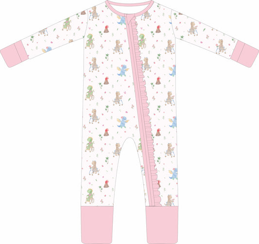 Dino- Mite Floral Ruffle Zip Pajama