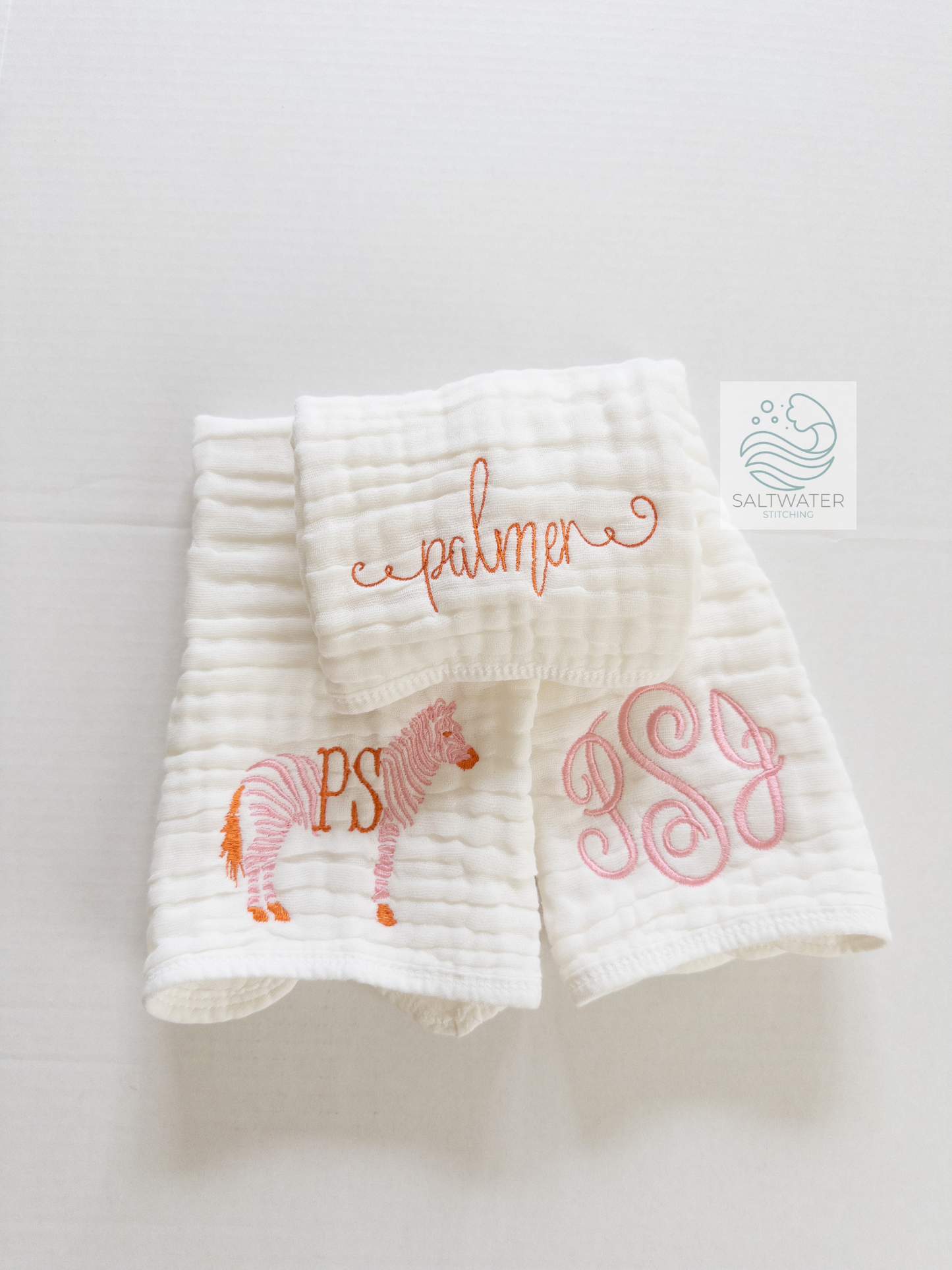 Custom Monogrammed Burp Cloth Set (Girl)