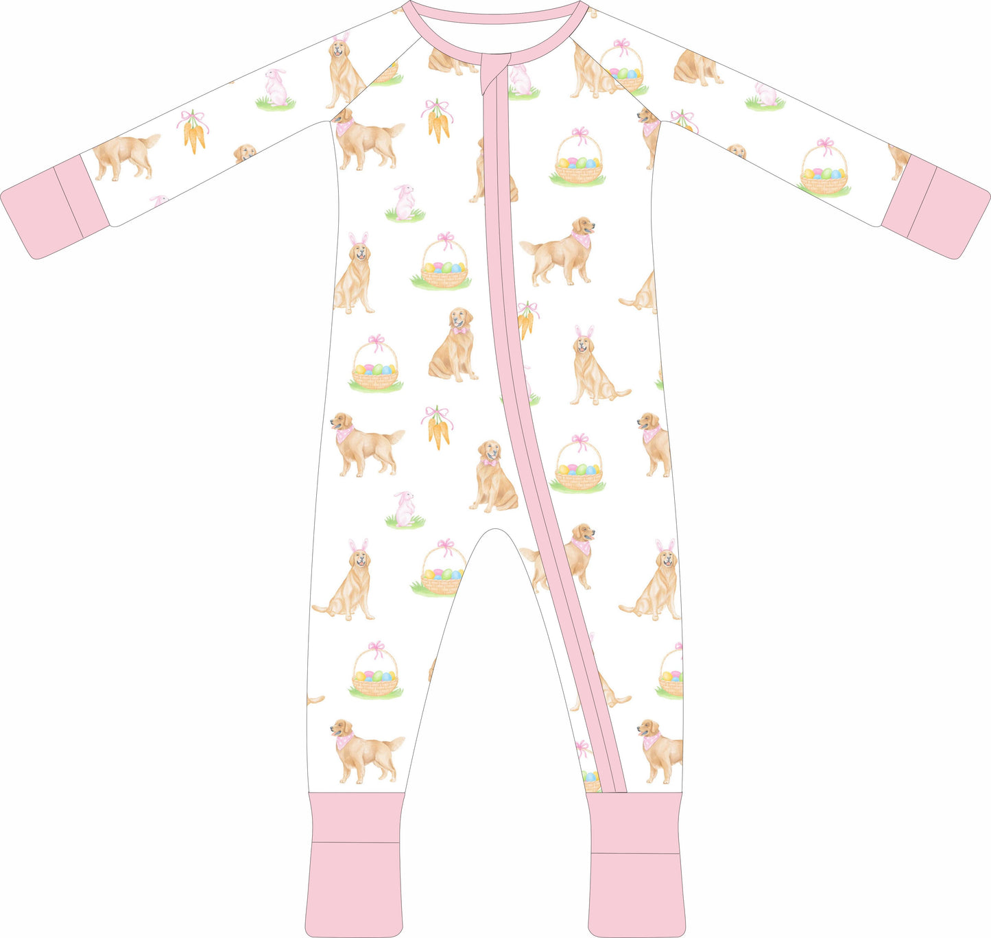 Golden Easter Zip Pajama (Pink Trim)