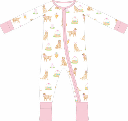 Golden Easter Zip Pajama (Pink Trim)